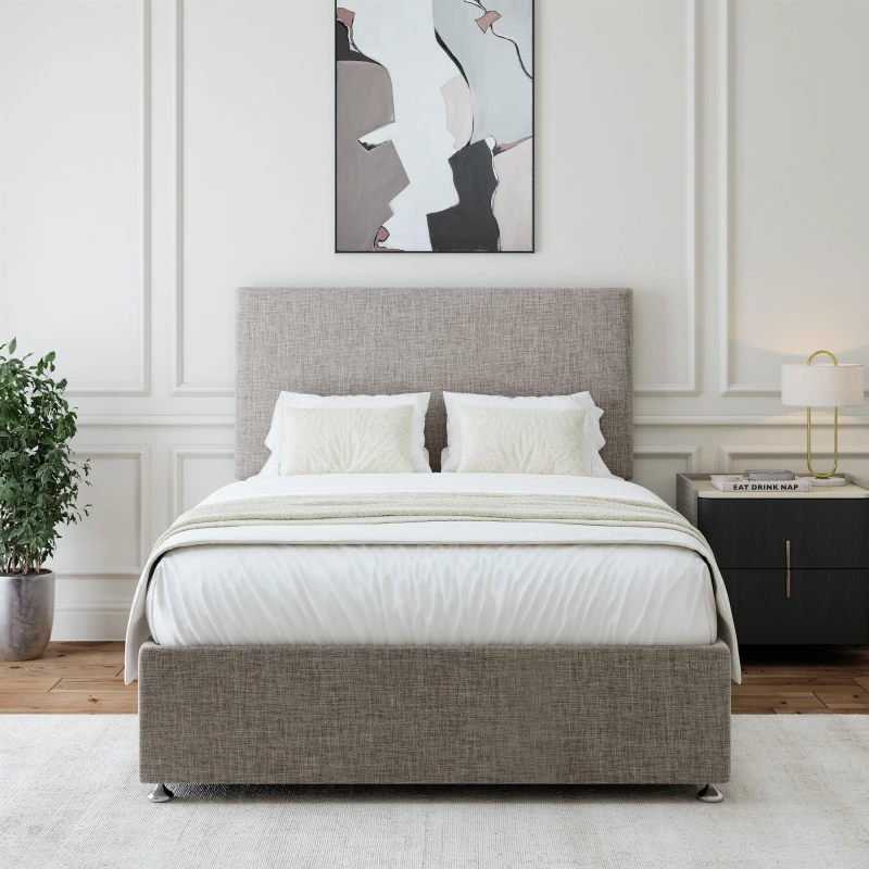 Image of Bedmaster Linen Divan Base & Plain Headboard in Light Grey Size: King Light Grey Unisex King