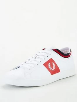 Image of Fred Perry Underspin Tipped Cuff Leather Trainer - White, Size 10, Men