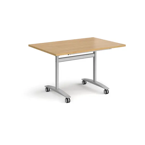 image of Rectangular Deluxe Fliptop Meeting Table with Silver Frame 1200mm x 800mm - Oak