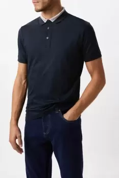 Image of Mens Navy Two Tone Collar Polo Shirt