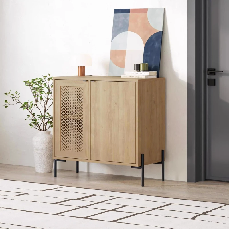 Image of FWStyle FWStyle 2 Door Sideboard Cabinet Sapphire Oak Modern Design in Brown Brown One Size Unisex 5056413133007