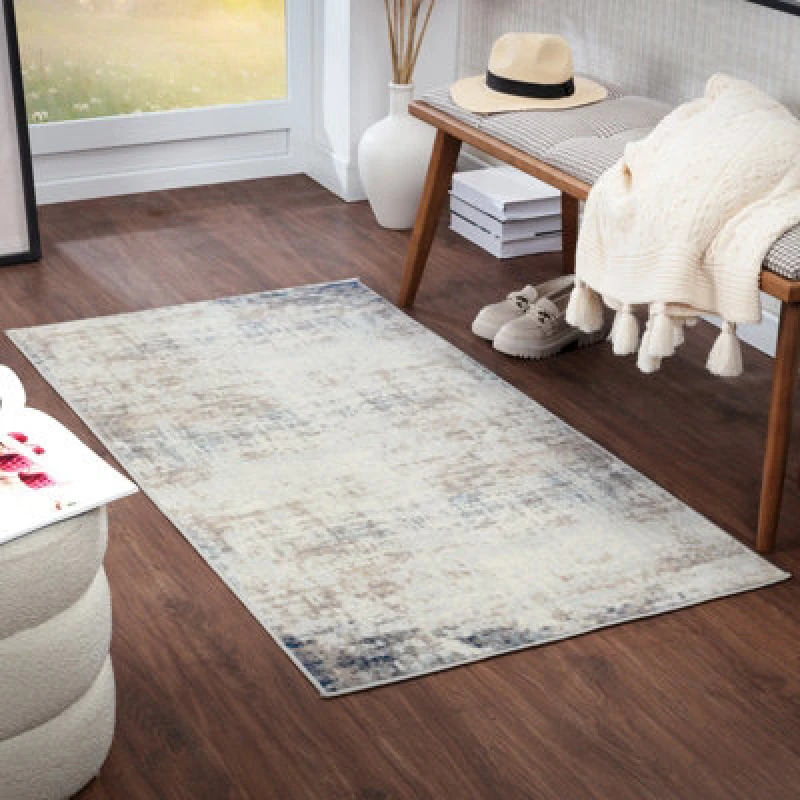 Image of Livabliss Abstract Modern Marble Blue/ivory Alix Area Rug 80 X 150 Cm - Easy Care, Non Shedding, Ideal For Living Room & Bedroom