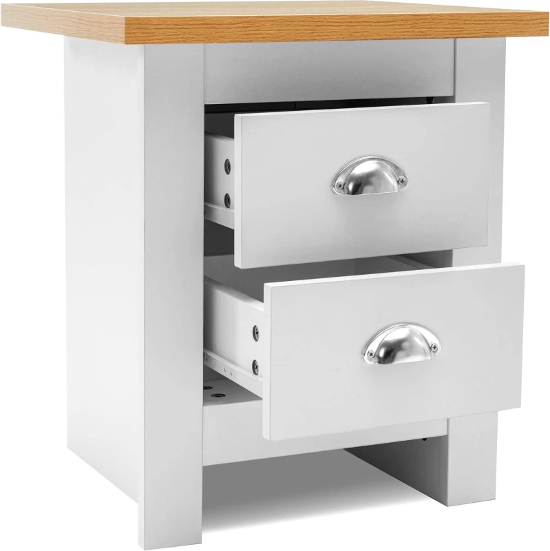 Image of KOSY KOALA KOSY KOALA Two-Drawer Bedside Table Cabinet Wooden Top Nightstand White Bedroom Furniture Small Space Storage End Table White One Size Unis