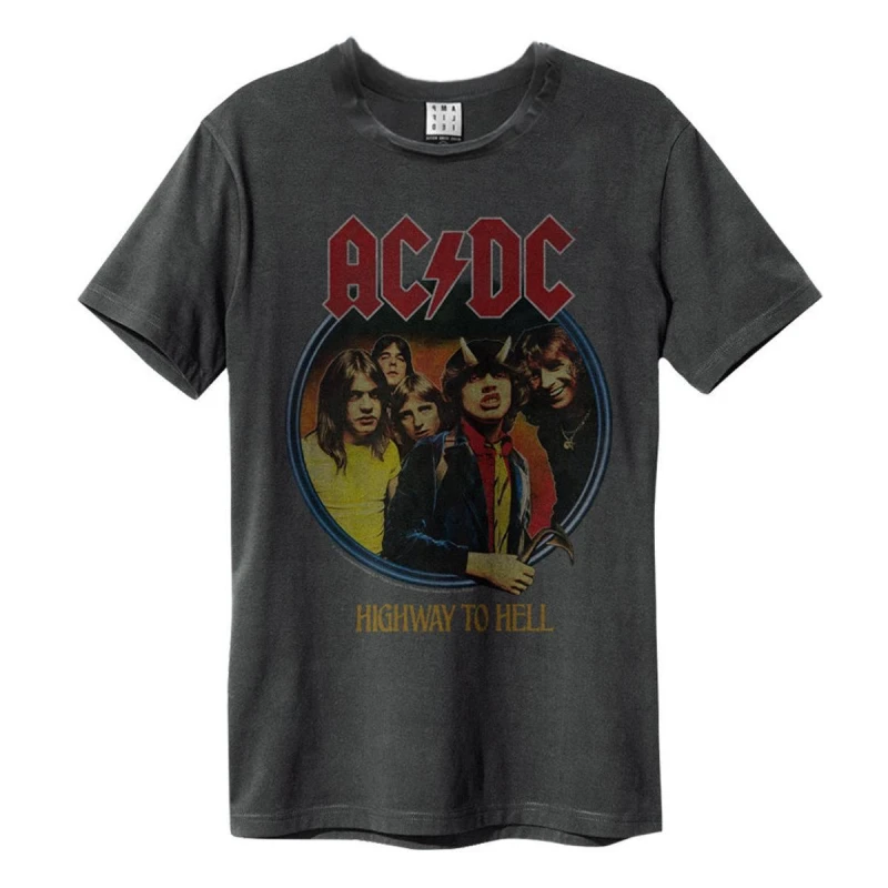 Image of Amplified Amplified Men Highway To Hell AC DC Vintage T-Shirt in Charcoal Size: Small Charcoal S Male 5063470090112