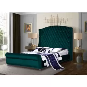 Image of Rosio Upholstered Beds - Plush Velvet, King Size Frame, Green - Green