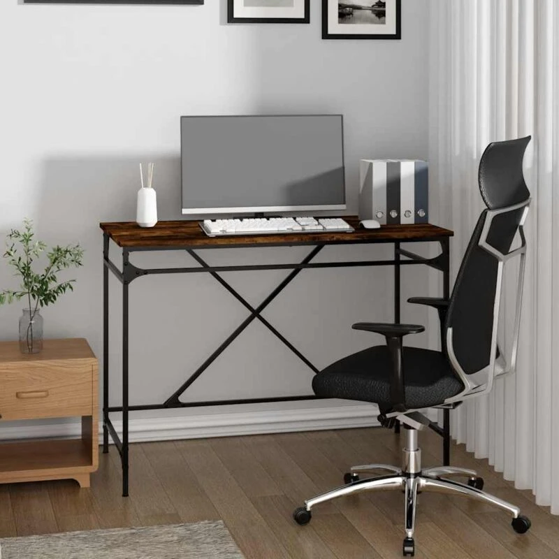 Image of VIDAXL Desk Smoked Oak 100x50x75cm Engineered Wood and Iron Vidaxl 8720845742218