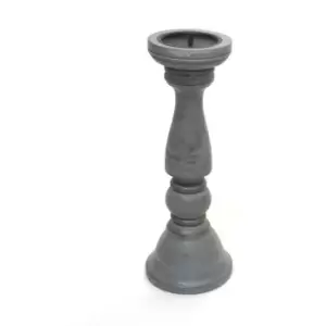 Image of Chunky Carved Wooden Pillar Church Candle Holder [Grey,Medium 38cm]