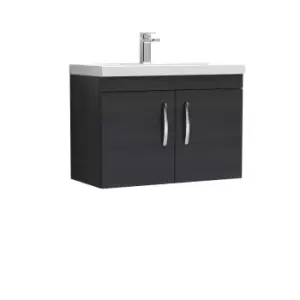 image of Nuie Athena 800 Wall Hung 2-door Vanity & Mid-edge Basin - Black Woodgrain