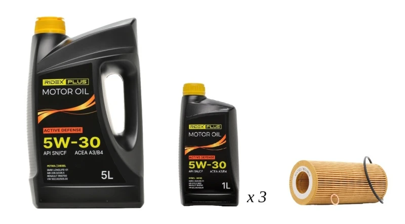 Image of RIDEX PLUS 100908O0028P Oil change kit (oil filter + engine oil) Oil change kit (oil filter + engine oil) (100908)