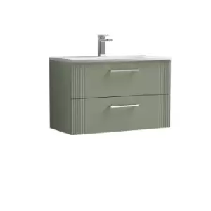 image of Nuie Deco 800mm Wall Hung 2 Drawer Vanity & Basin 4 - Satin Reed Green