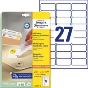 image of Avery-Zweckform L4737REV-25 Labels 63.5 x 29.6mm Paper White 810 pc(s) Removable All-purpose labels Inkjet, Laser, Copier 30 Sheet A4