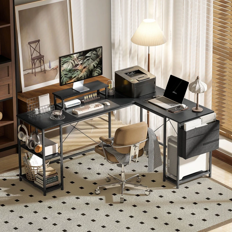 Image of HOMCOM HOMCOM 168cm L Shaped Desk with Monitor Stand, 240cm Two Person Desk in Black One Size Unisex 5063603783584