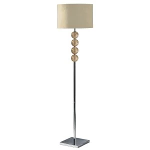 image of Premier Housewares Mistro Floor Lamp Amber Orb with Chrome Base & Cream Faux Suede Shade