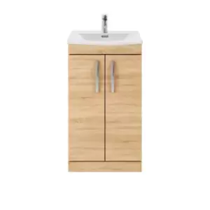 image of Nuie Athena 500 Floor Standing 2-door Vanity & Curved Basin - Natural Oak