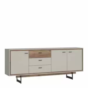 Rivero 3 Door 3 Drawer Wide Sideboard In Grey And Oak