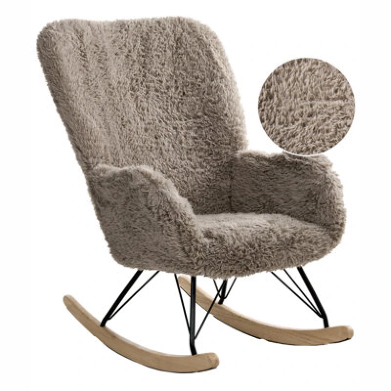 Image of Beliani Rocking Chair Akra Faux Fur Taupe