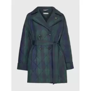 Image of Tommy Hilfiger Check Quilted Peacoat - Green