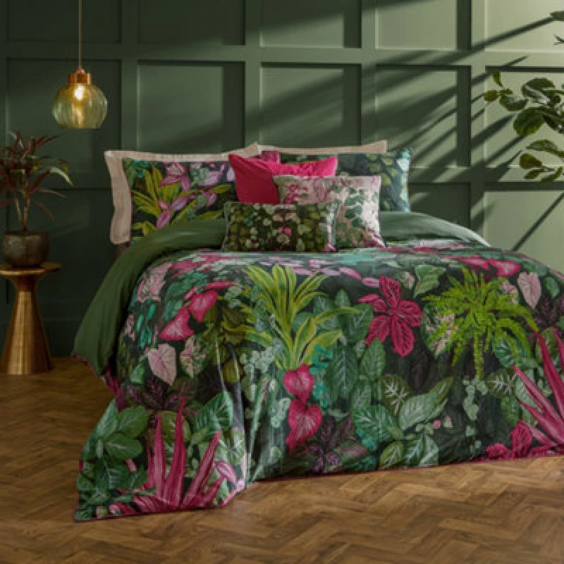 Image of Paoletti Botanical Riches Veadeiros Exotic Floral Duvet Cover Set, Super King, Pink/green