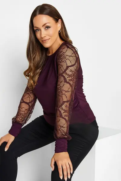 Image of M&Co Long Sleeve Top Burgundy