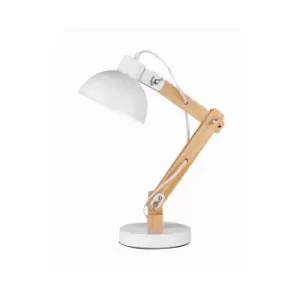 image of Netlighting Merano Kingston Desk Task Lamp White Metal, Natural Wood LED E27