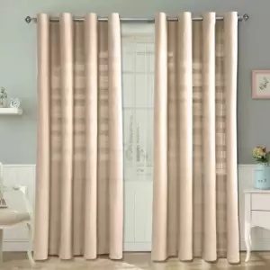 Image of Homescapes - Cotton Rajput Ribbed Natural Curtain Pair, 66 x 54' Drop - Natural - Natural