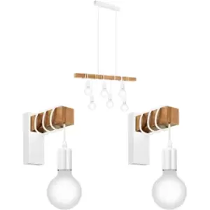 Image of Multi Bulb Ceiling Pendant Light & 2x Matching Wall Lights White & Wood Trendy