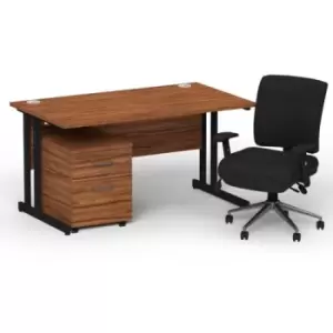 Image of Impulse 1400 x 800 Black Cant Office Desk Walnut + 2 Dr Mobile Ped & Chiro Med Back Black W/Arms