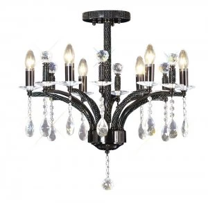 Image of Semi Flush Ceiling Pendant 6 Light Black Chrome, Crystal
