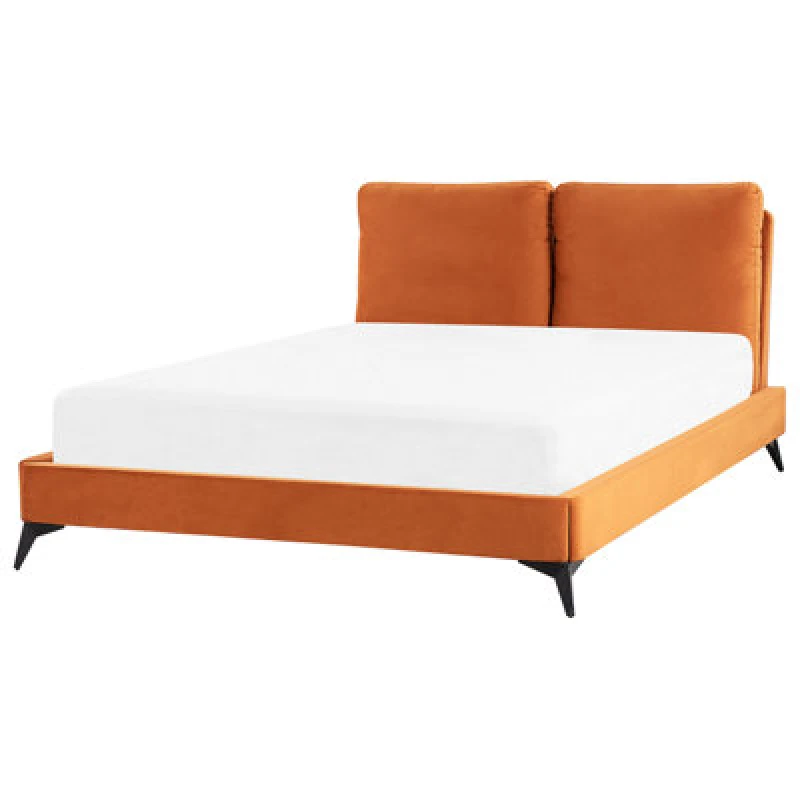 Image of Beliani Bed Velvet Melle 140 X 200 Cm (Eu Double) Orange