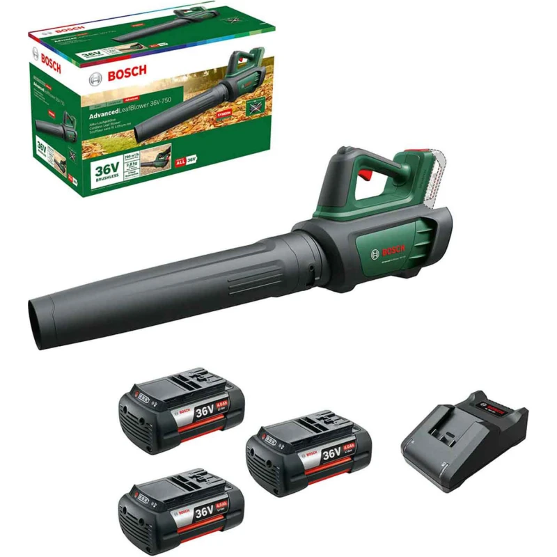 Image of Bosch ADVANCEDLEAFBLOWER 36V-750 Brushless Garden Leaf Blower 3 x 4ah Li-ion Battery Charger ADVANCEDLEAFBLOWER 36V-750