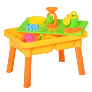 Image of HOMCOM Sand and Water Table Beach Toy Set 2 in 1 Outdoor Activities Playset for Kids with Lid and Accessories Double Compartment Sandpit Sandbox