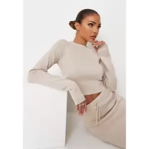 image of Missguided Ribbed Knitted Top Thumb Holes Co Ord - Neutral