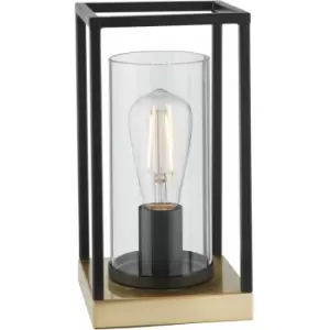 Image of Matt Black Industrial Framed Table Lamp Light & Glass Shade - Satin Brass Base