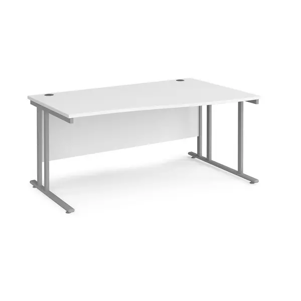 image of Maestro 25 Right Handed Wave Desk with Silver Cantilever Legs and White Top - 1600mm Wide