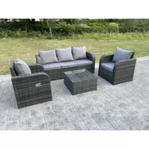 Image of Fimous 5 Seater Outdoor Dark Grey Rattan Lounge Complete Sofa Set with Adjustable Chair and Square Coffee Table
