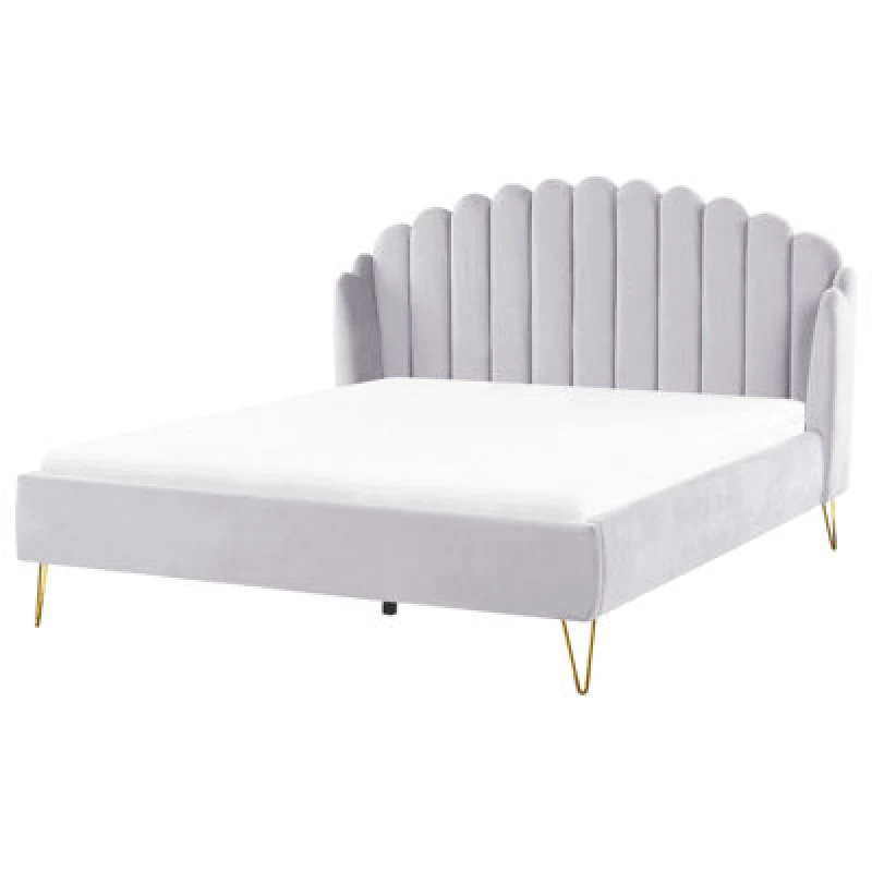 Image of Beliani Bed Velvet Ambillou 180 X 200 Cm (Eu Super King) Light Grey