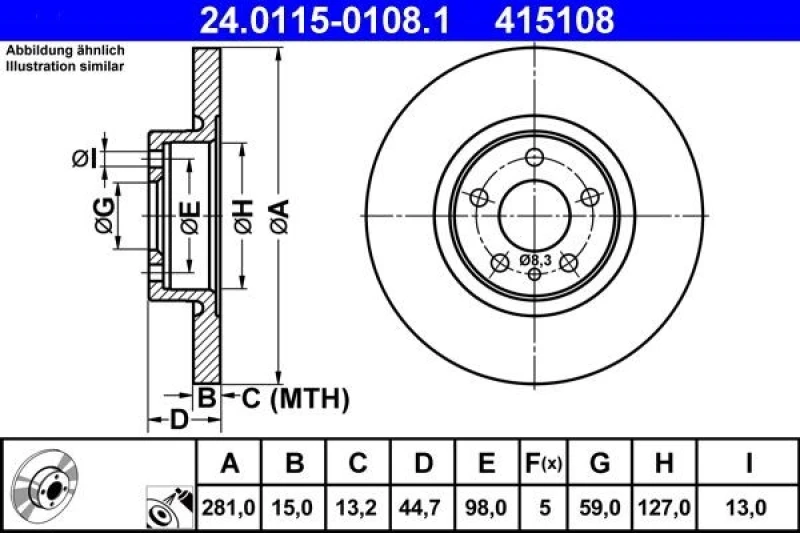 Image of ATE 24.0115-0108.1 Brake disc solid, Coated Brake Disc (82)