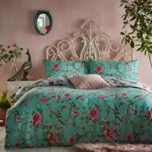 Image of Furn. Vintage Chinoiserie King Duvet Cover Set Cotton Polyester Jade