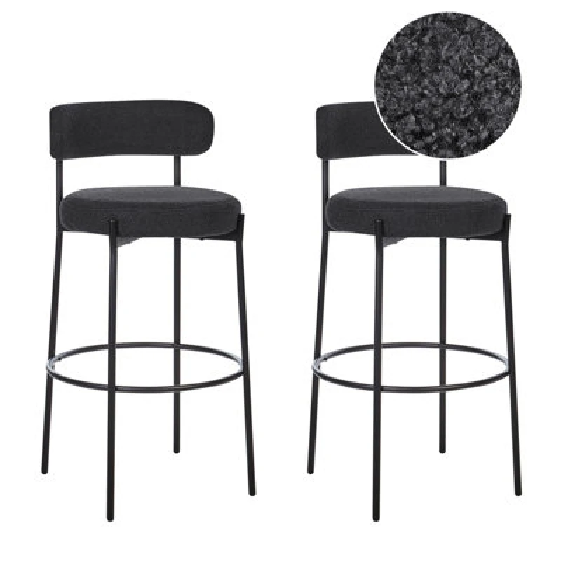 Image of Beliani Set Of 2 Bar Chairs Allison Boucle Black