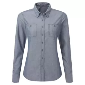 Image of Premier Womens/Ladies Chambray Organic Long-Sleeved Shirt (XS) (Indigo Denim)