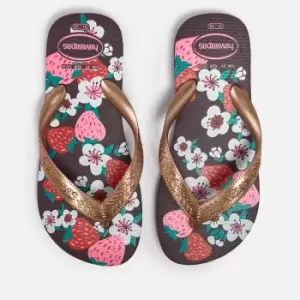 image of Havaianas Girls Flores Printed Rubber Flip Flops - UK 10-11 Kids