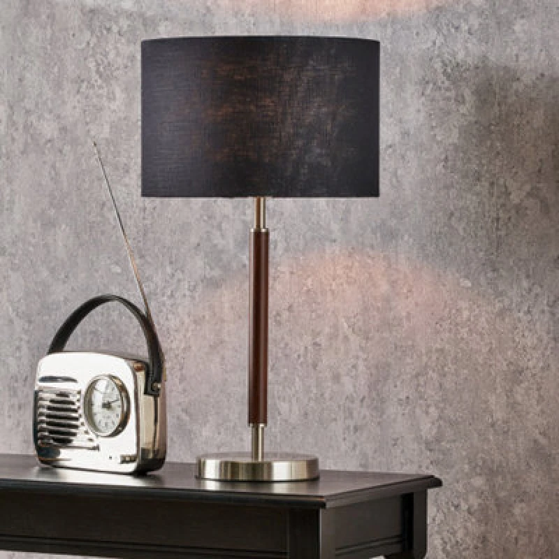 Image of Pacific Lifestyle Silver And Wood Effect Table Lamp With Black Shade