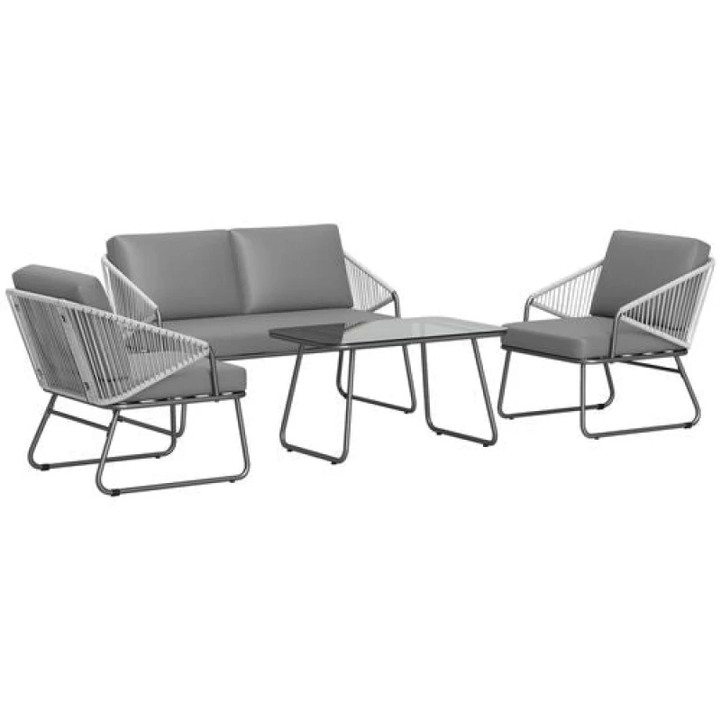 Image of Outsunny 4 Piece Rattan Garden Furniture Set with Cushions, Grey Mid Grey