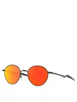 Image of Oakley Oakley Terrigal Satin Pewter Round Frame Prizm Ruby Polarized Lens Sunglasses