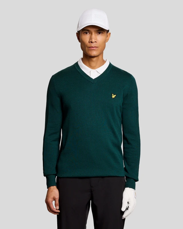 Image of Lyle & Scott Mens Golf Cotton Blend V-Neck Jumper in Green