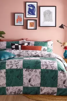 Image of Mythos Checkerboard Printed Reversible Duvet Cover Set