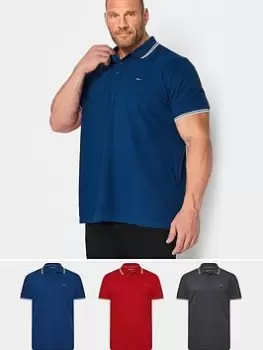 image of BadRhino Tipped Polo 3pk - Ebony/ Red/ Sodalite, Multi, Size 1Xl, Men