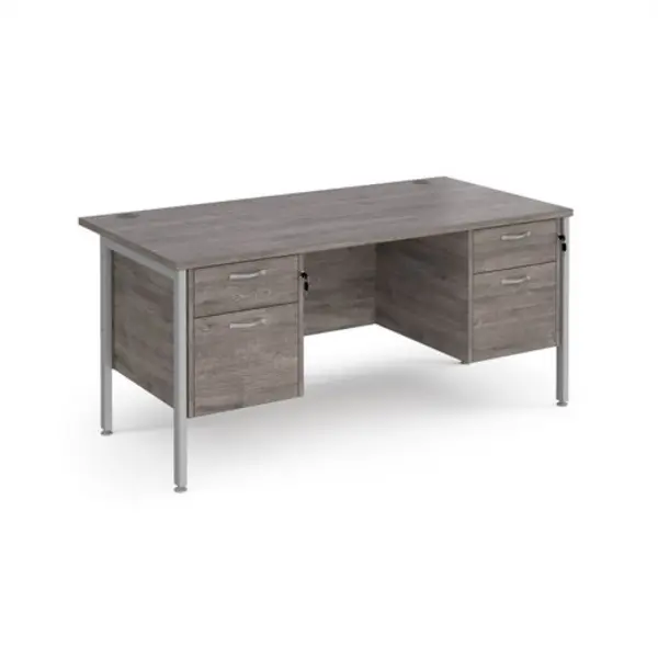 image of Maestro 25 straight desk 1600mm x 800mm with two x 2 drawer pedestals - silver H-frame leg, grey oak top