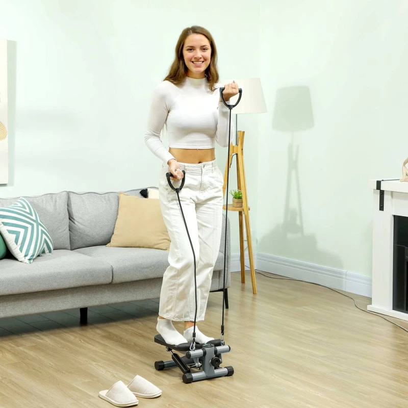 Image of SPORTNOW Mini Stepper, Compact Step Machine Exerciser with Resistance Bands in Grey Grey Unisex