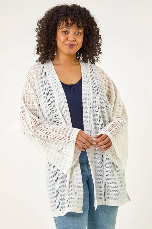 Image of Roman Womens Curve Open Knit Cardigan in Ivory Size: 18 Ivory Female 18